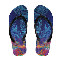 Fijian Tribal Manta Ray Flip Flops Masi Motif with Coral Reef Ocean Vibe