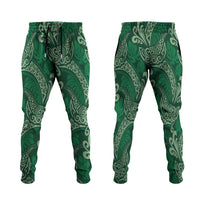 Forest Green Monstera Jogger Pants Polynesian Tribal Pattern - Polynesian Pride