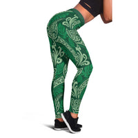 Forest Green Monstera Leggings Polynesian Tribal Pattern - Polynesian Pride