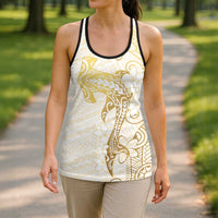 Gold and White Hawaii Hollow Tank Top Hammerhead Shark Tattoo Curve Polynesian - Polynesian Pride