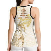 Gold and White Hawaii Hollow Tank Top Hammerhead Shark Tattoo Curve Polynesian - Polynesian Pride