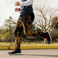 Gold Black Aloha Hawaii Jogger Pants Polynesian Shark Tattoo With Plumeria - Polynesian Pride