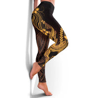 Gold Black Aloha Hawaii Leggings Polynesian Shark Tattoo With Plumeria - Polynesian Pride