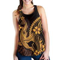 Gold Black Aloha Hawaii Women Racerback Tank Polynesian Shark Tattoo With Plumeria - Polynesian Pride