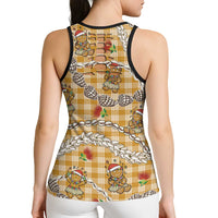 Gold Palaka Hawaii Mele Kalikimaka Hollow Tank Top Ohia Lehua Shell Leis Funny Gingerbread Santa - Polynesian Pride