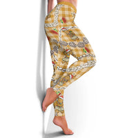 Gold Palaka Hawaii Mele Kalikimaka Leggings Ohia Lehua Shell Leis Funny Gingerbread Santa - Polynesian Pride