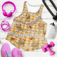 Gold Palaka Hawaii Mele Kalikimaka Women Racerback Tank Ohia Lehua Shell Leis Funny Gingerbread Santa - Polynesian Pride