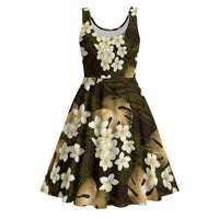 Gold Tropical Hawaii Midi Dress Seamless Monstera Plumeria Hawaiian Pattern - Polynesian Pride