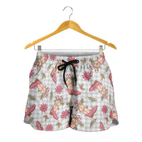 Gray Paniolo Palaka Hawaiian Cowgirl Christmas Shorts for Women - Polynesian Pride