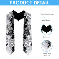Gray Scale Hibiscus Plumeria Floral Graduation Stole LT01 - Polynesian Pride