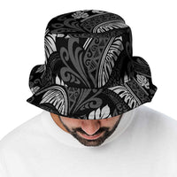 Grayscale Monstera Bucket Hat Polynesian Tribal Pattern - Polynesian Pride
