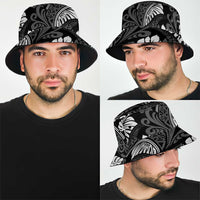Grayscale Monstera Bucket Hat Polynesian Tribal Pattern - Polynesian Pride