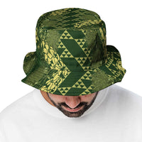 Green Aloha Hawaii Bucket Hat Hawaiian Kakau Ohia Lehua Lei - Polynesian Pride