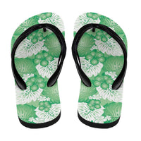 Green Aloha Hawaii Flip Flops Monstera Hibiscus Plumeria Seamless Vibes LT14 - Polynesian Pride