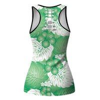 Green Aloha Hawaii Hollow Tank Top Monstera Hibiscus Plumeria Seamless Vibes LT14 - Polynesian Pride