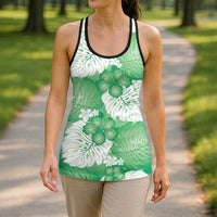Green Aloha Hawaii Hollow Tank Top Monstera Hibiscus Plumeria Seamless Vibes LT14 - Polynesian Pride