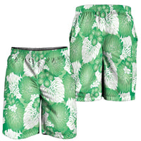 Green Aloha Hawaii Shorts for Men Monstera Hibiscus Plumeria Seamless Vibes - Polynesian Pride