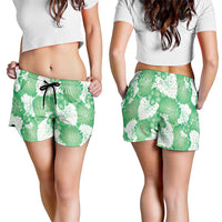 Green Aloha Hawaii Shorts for Women Monstera Hibiscus Plumeria Seamless Vibes LT14 - Polynesian Pride