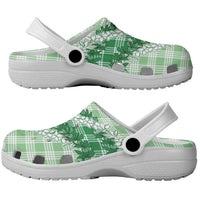 Green Hawaii Palaka Clogs Shoes Hawaiian Honohono Lei