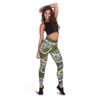 Green Hawaii Palaka Honohono Pikake Leggings Hawaiian Orchid Lei Polynesian Pattern - Polynesian Pride