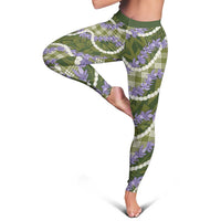 Green Hawaii Palaka Honohono Pikake Leggings Hawaiian Orchid Lei Polynesian Pattern - Polynesian Pride