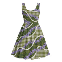 Green Hawaii Palaka Honohono Pikake Midi Dress Hawaiian Orchid Lei Polynesian Pattern - Polynesian Pride