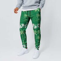 Green Hawaii Palm Tree Hibiscus Jogger Pants Fantasy Summer Vibe