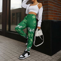 Green Hawaii Palm Tree Hibiscus Jogger Pants Fantasy Summer Vibe