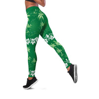 Green Hawaii Palm Tree Hibiscus Leggings Fantasy Summer Vibe