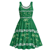 Green Hawaii Palm Tree Hibiscus Midi Dress Fantasy Summer Vibe