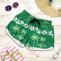 Green Hawaii Palm Tree Hibiscus Shorts for Women Fantasy Summer Vibe