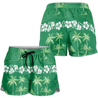 Green Hawaii Palm Tree Hibiscus Shorts for Women Fantasy Summer Vibe