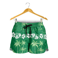 Green Hawaii Palm Tree Hibiscus Shorts for Women Fantasy Summer Vibe
