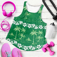 Green Hawaii Palm Tree Hibiscus Women Racerback Tank Fantasy Summer Vibe