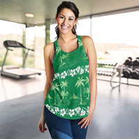 Green Hawaii Palm Tree Hibiscus Women Racerback Tank Fantasy Summer Vibe