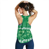 Green Hawaii Palm Tree Hibiscus Women Racerback Tank Fantasy Summer Vibe