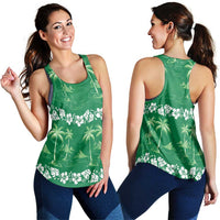 Green Hawaii Palm Tree Hibiscus Women Racerback Tank Fantasy Summer Vibe