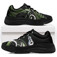 Green New Zealand Chunky Sneakers Aotearoa Silver Fern With Manaia Maori Unique