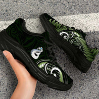Green New Zealand Chunky Sneakers Aotearoa Silver Fern With Manaia Maori Unique