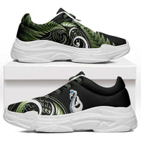 Green New Zealand Chunky Sneakers Aotearoa Silver Fern With Manaia Maori Unique