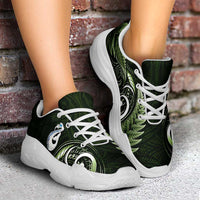 Green New Zealand Chunky Sneakers Aotearoa Silver Fern With Manaia Maori Unique