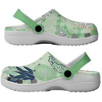 Green Palaka Crane and Flowers Clogs Shoes Japan Heritage Spirit - Polynesian Pride