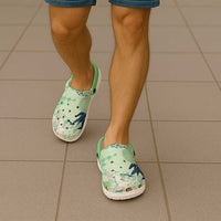 Green Palaka Crane and Flowers Clogs Shoes Japan Heritage Spirit - Polynesian Pride