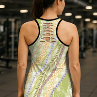 Green Palaka Hawaii Leis Hollow Tank Top Hawaiian-plaid Elegant Tropical Vibes - Polynesian Pride