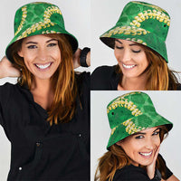 Green Palaka Hawaii Mele Kalikimaka Bucket Hat Ohia Lehua Monstera Puakenikeni Lei - Polynesian Pride