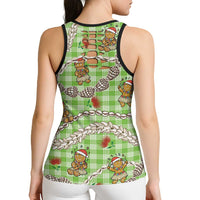 Green Palaka Hawaii Mele Kalikimaka Hollow Tank Top Ohia Lehua Shell Leis Funny Gingerbread Santa - Polynesian Pride