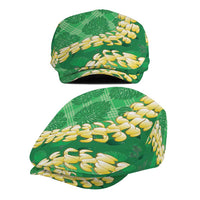 Green Palaka Hawaii Mele Kalikimaka Jeff Hat Ohia Lehua Monstera Puakenikeni Lei - Polynesian Pride