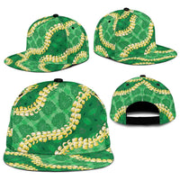 Green Palaka Hawaii Mele Kalikimaka Snapback Cap Ohia Lehua Monstera Puakenikeni Lei - Polynesian Pride