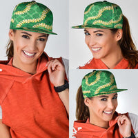 Green Palaka Hawaii Mele Kalikimaka Snapback Cap Ohia Lehua Monstera Puakenikeni Lei - Polynesian Pride