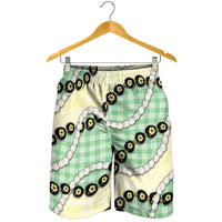 Green Palaka Hawaii Shorts for Men Kukui Nut Pikake Lei Hawaiian Tapa Pattern LT14 - Polynesian Pride